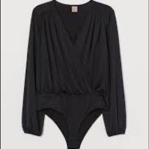 HM Black Wrap Long Sleeve Bodysuit, Size M